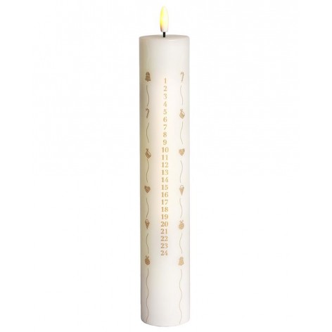 Vela Sirius Calendar Sille Ø4 8xH28 9cm Blanco/Oro