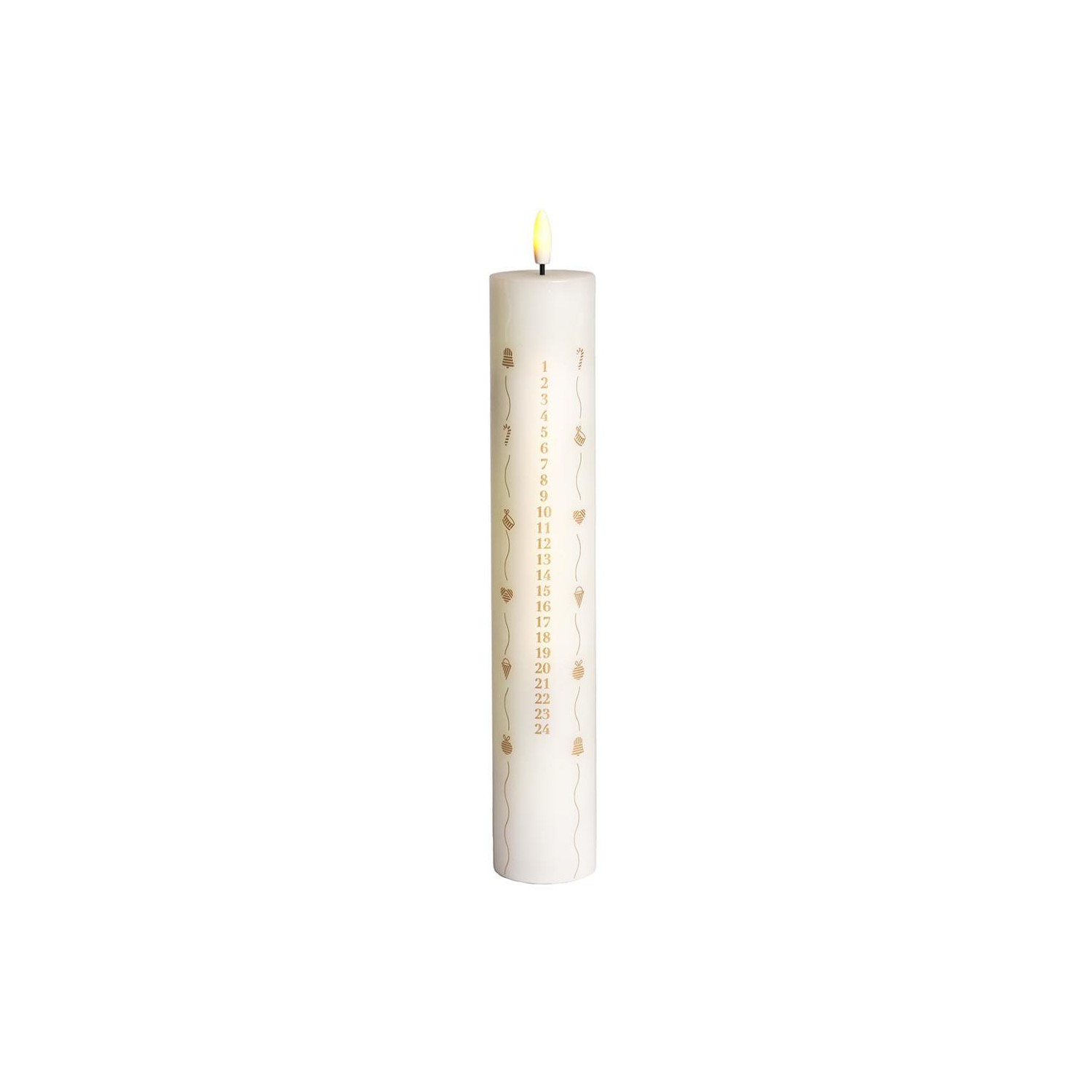 Vela Sirius Calendar Sille Ø4 8xH28 9cm Blanco/Oro