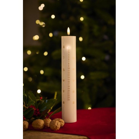 Vela Sirius Calendar Sille Ø4 8xH28 9cm Blanco/Oro