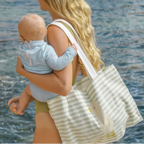 Kids Canvas Beach Bag Duck Sage Stripe