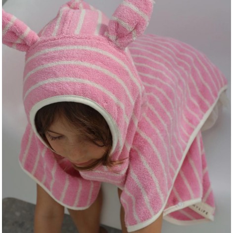 Kids Character Hooded Towel Cotton Candy Pink Stri