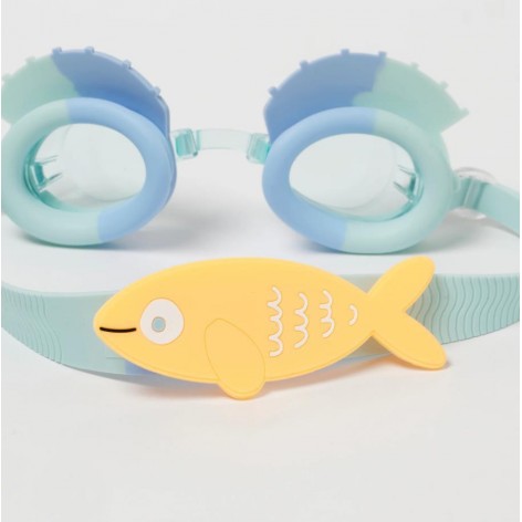 Kids Swim Goggles Finn the Fish Aqua Blue