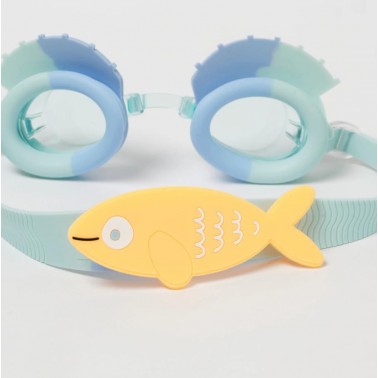 Kids Swim Goggles Finn the Fish Aqua Blue