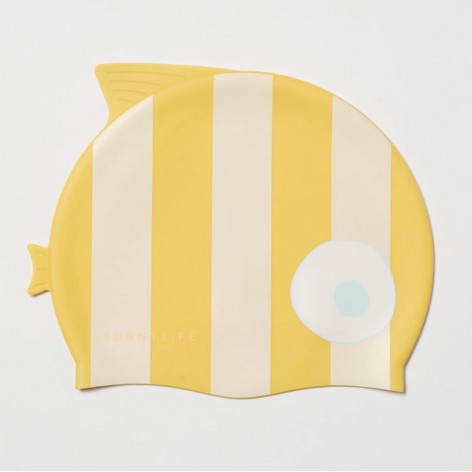 Kids Swimming Cap Finn the Fish Mustard Stripe