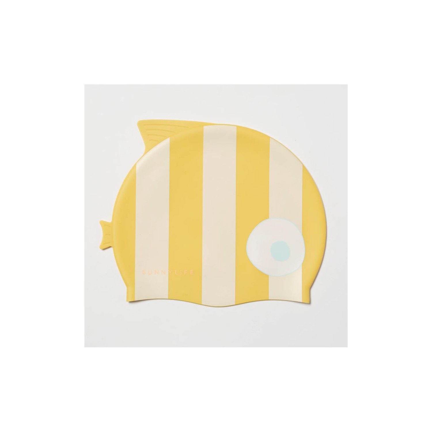 Kids Swimming Cap Finn the Fish Mustard Stripe