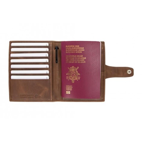 Porta Pasaportes Air Tag Piel Brushed Brown