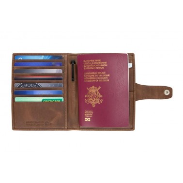 Porta Pasaportes Air Tag Piel Brushed Brown