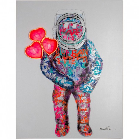 Small Wall Painting  LED Neon  – Spaceman Hearts